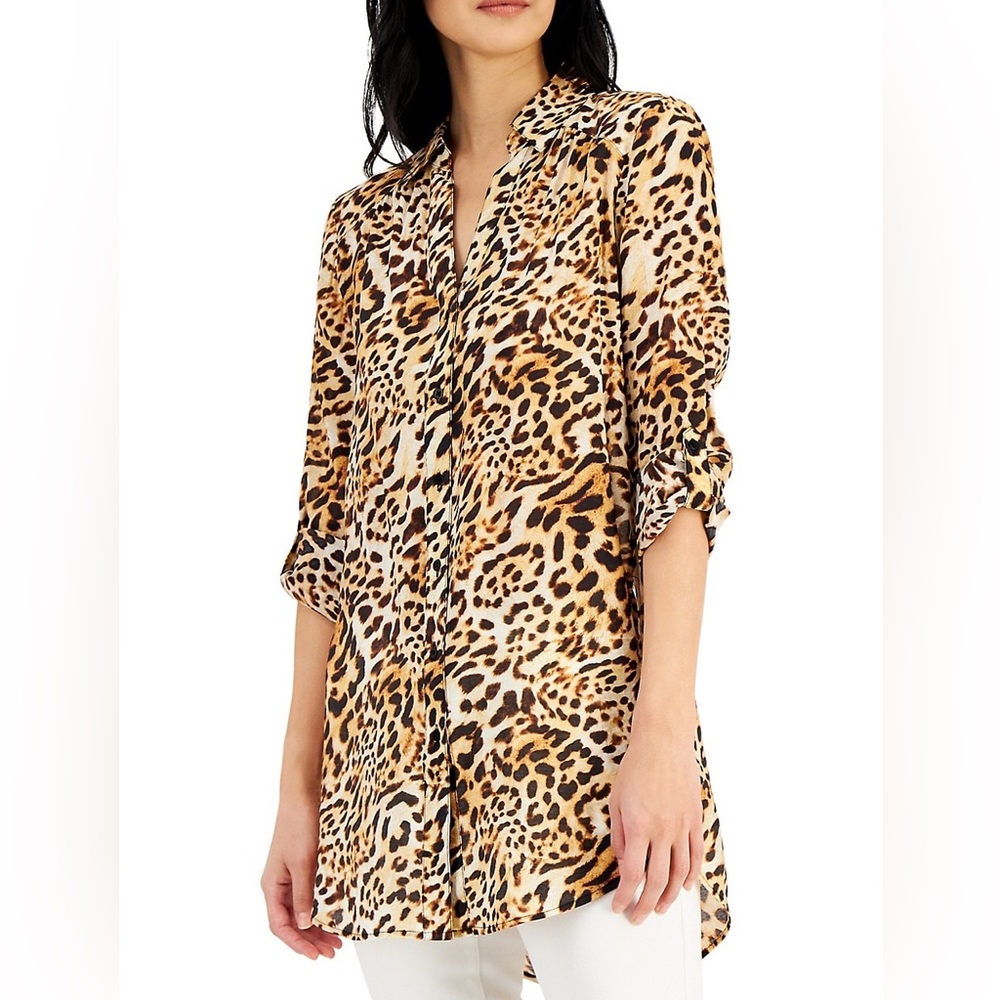 I.N.C International Concepts women’s button down leopard Print Tunic size L